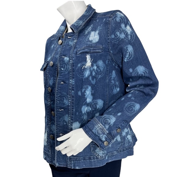 Cafe Marrakech Jean Jacket Custom Bleached Distressed Stretch Denim Medium - Picture 3 of 8